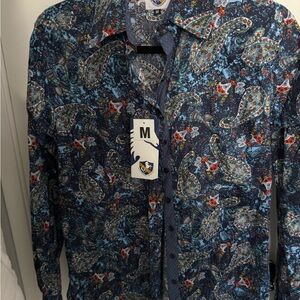 Paisley Button-Up Shirt - Navy Blue (M)